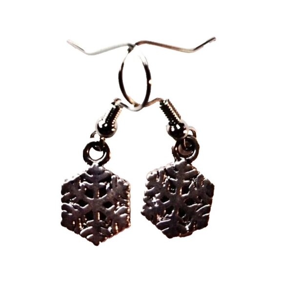 Sterling Silver Snowflake Earrings Small Dangle - Picture 2 of 4